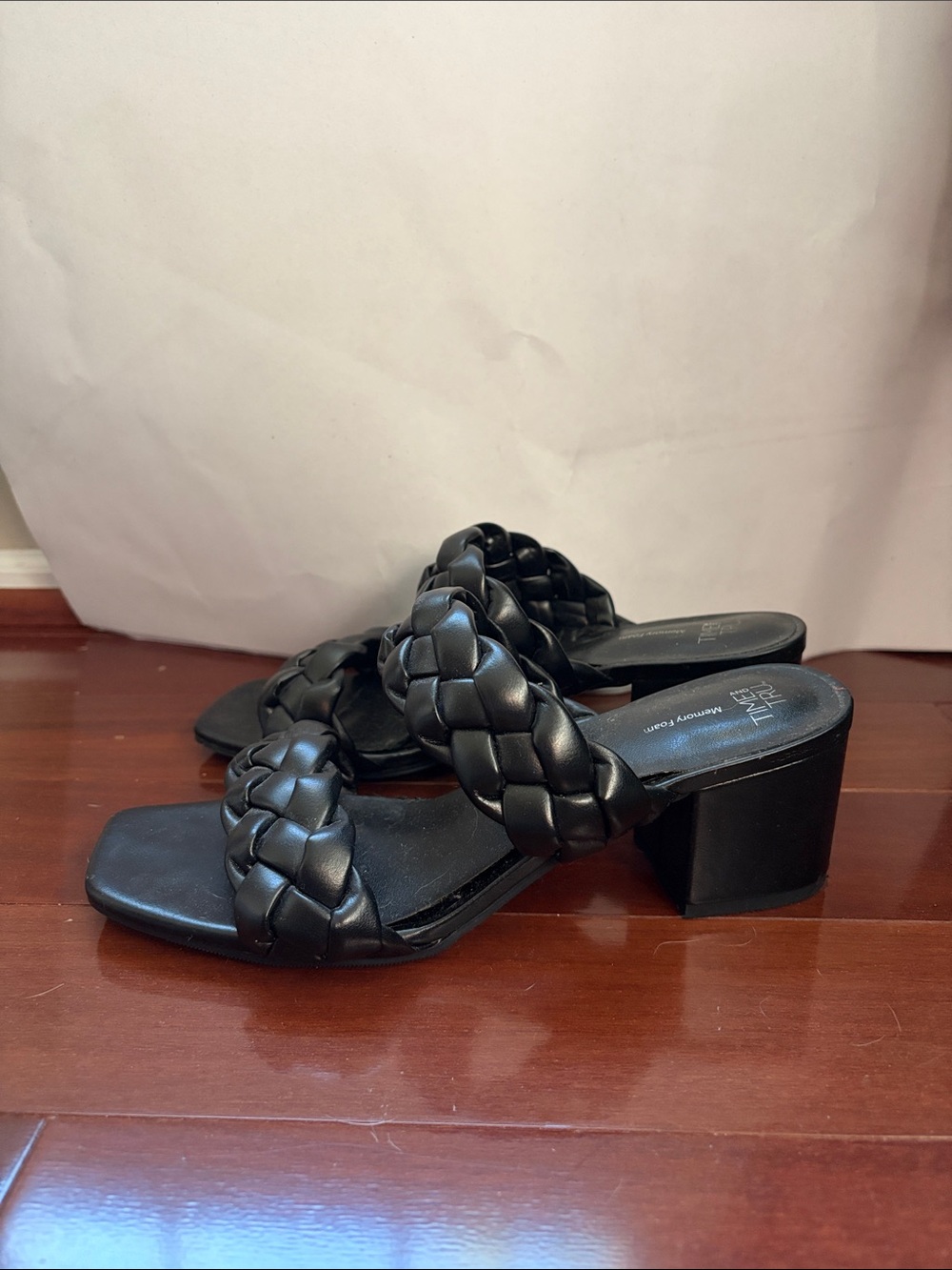 Black Braided Block Heel Mules